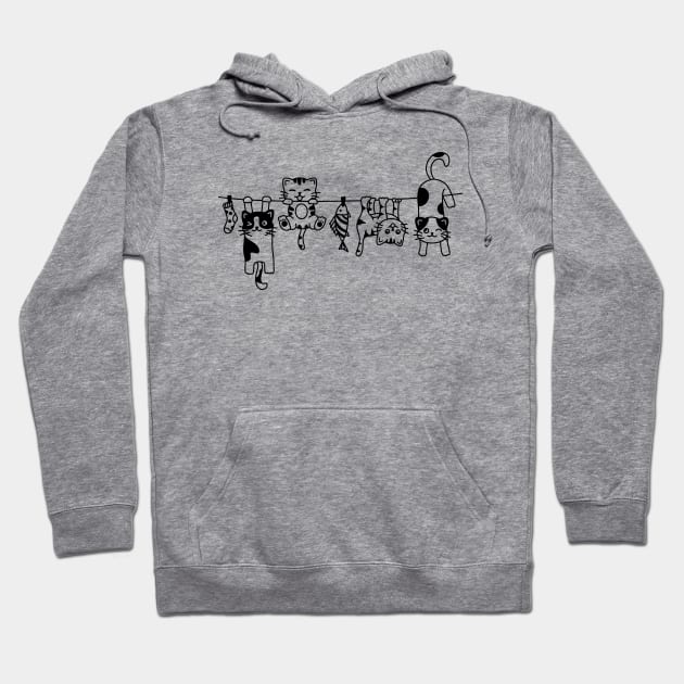 Hanging Cats in The Laundry Funny Cats Hoodie by The Night Owl's Atelier